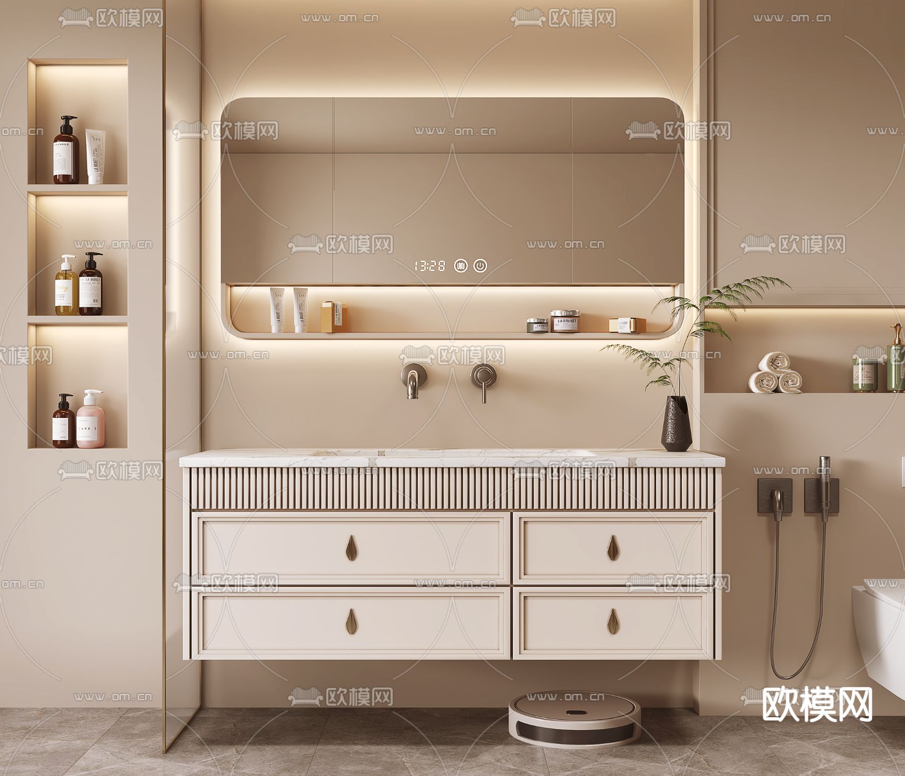 奶油风浴室柜 洗手台3d模型下载