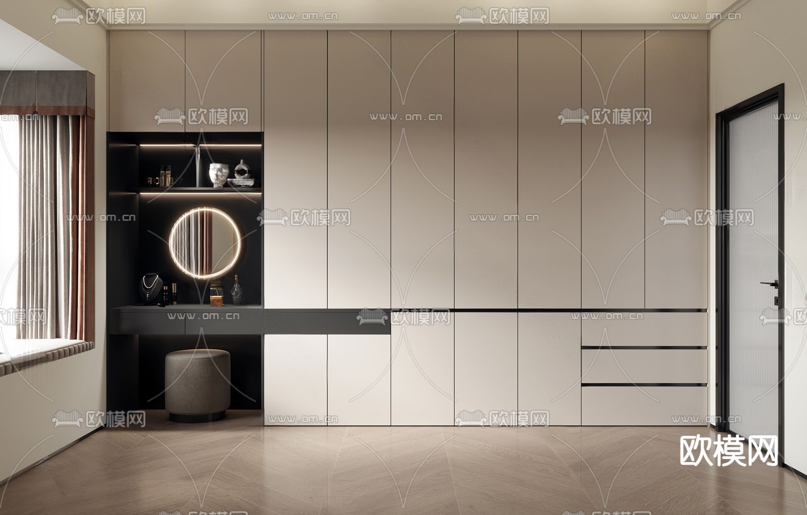 现代衣柜 衣橱 一体梳妆台3d模型下载