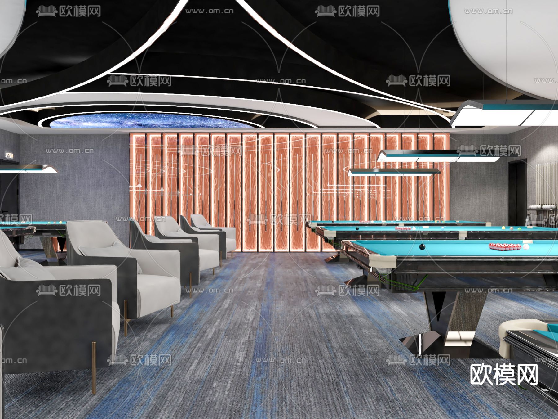 现代台球厅 桌球馆3d模型下载（渲染图3）