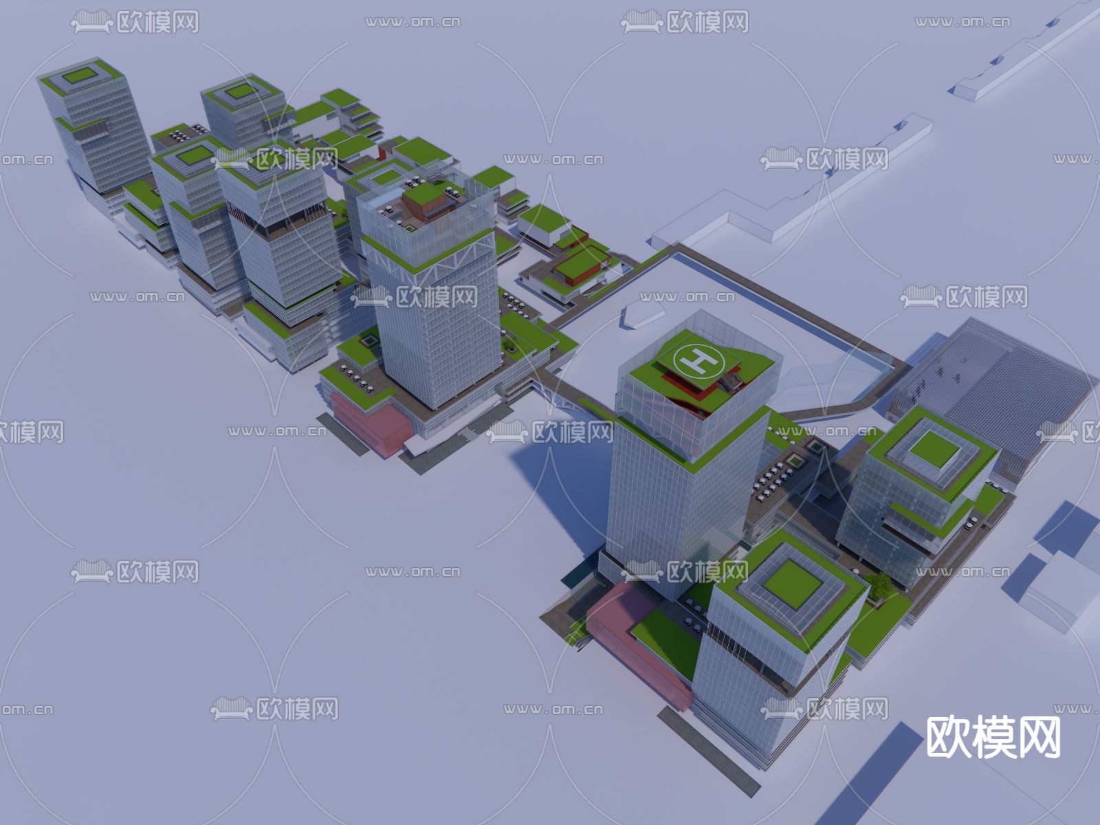 办公产业园区鸟瞰su模型下载（渲染图2）