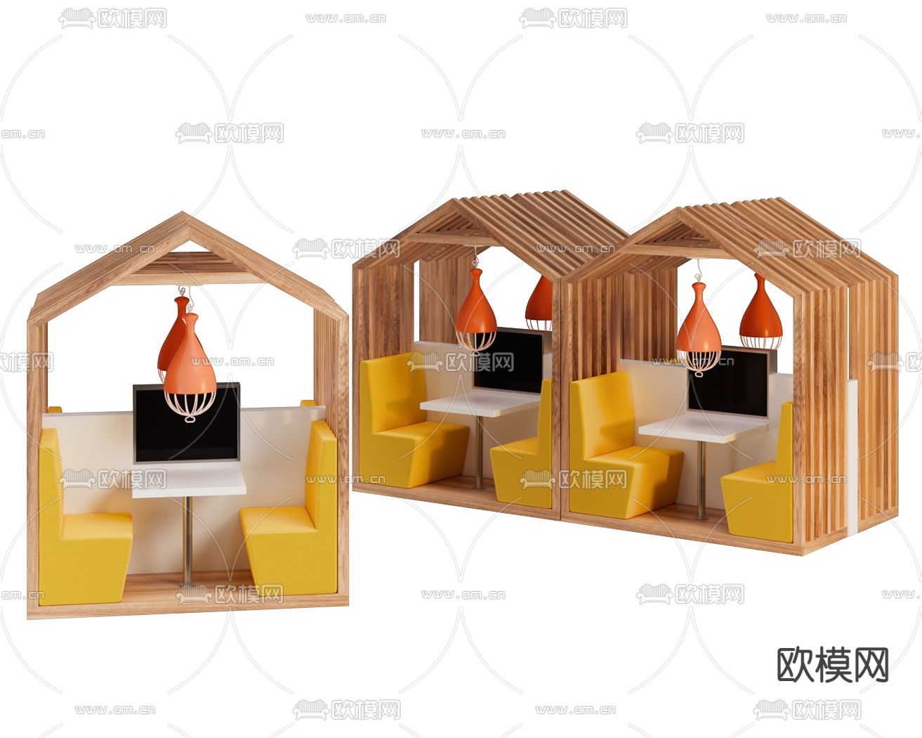 卡座沙发 咖啡亭 餐饮亭 休闲小憩亭3d模型下载