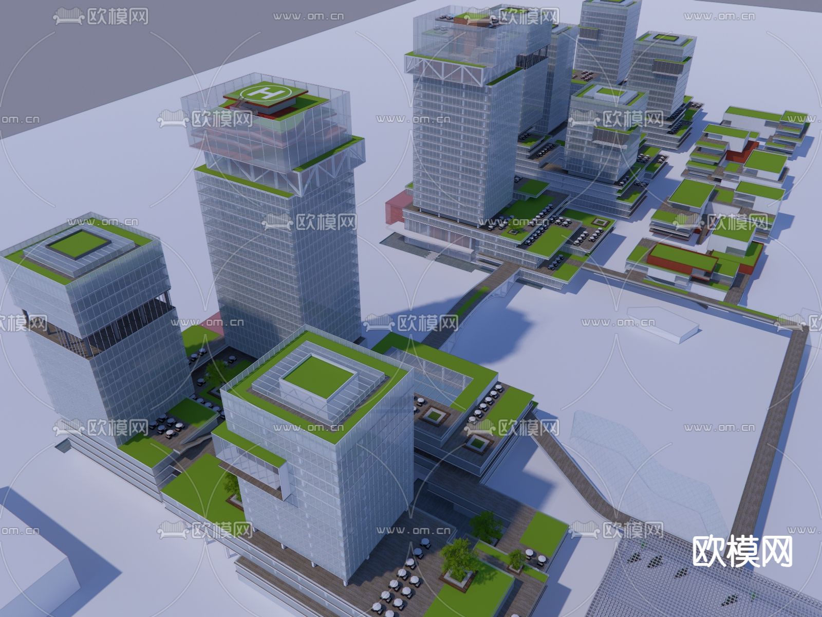 办公产业园区鸟瞰su模型下载（渲染图3）