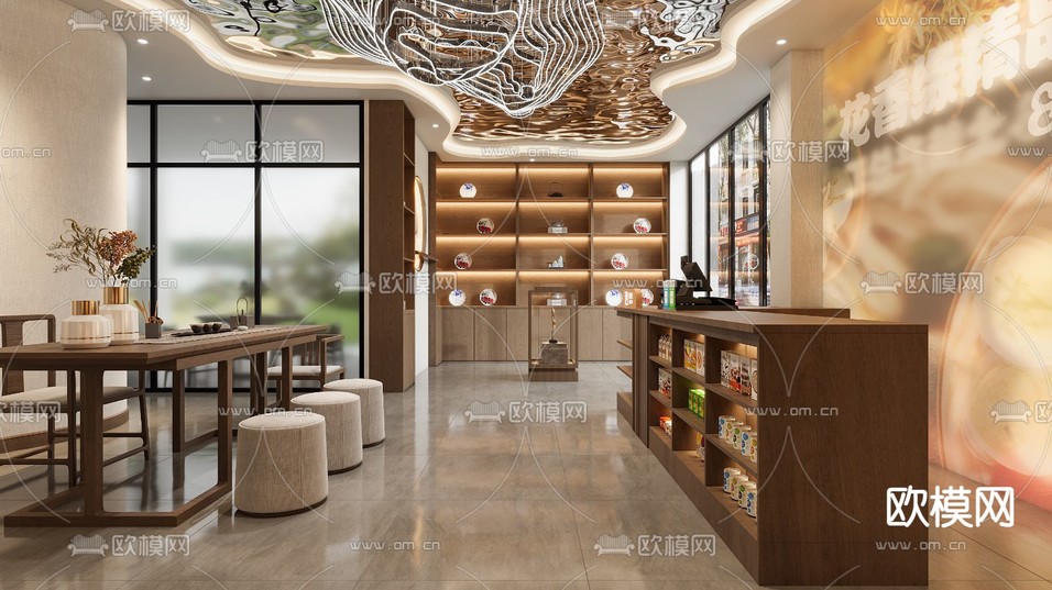 新中式茶楼 茶馆3d模型下载(渲染图1)