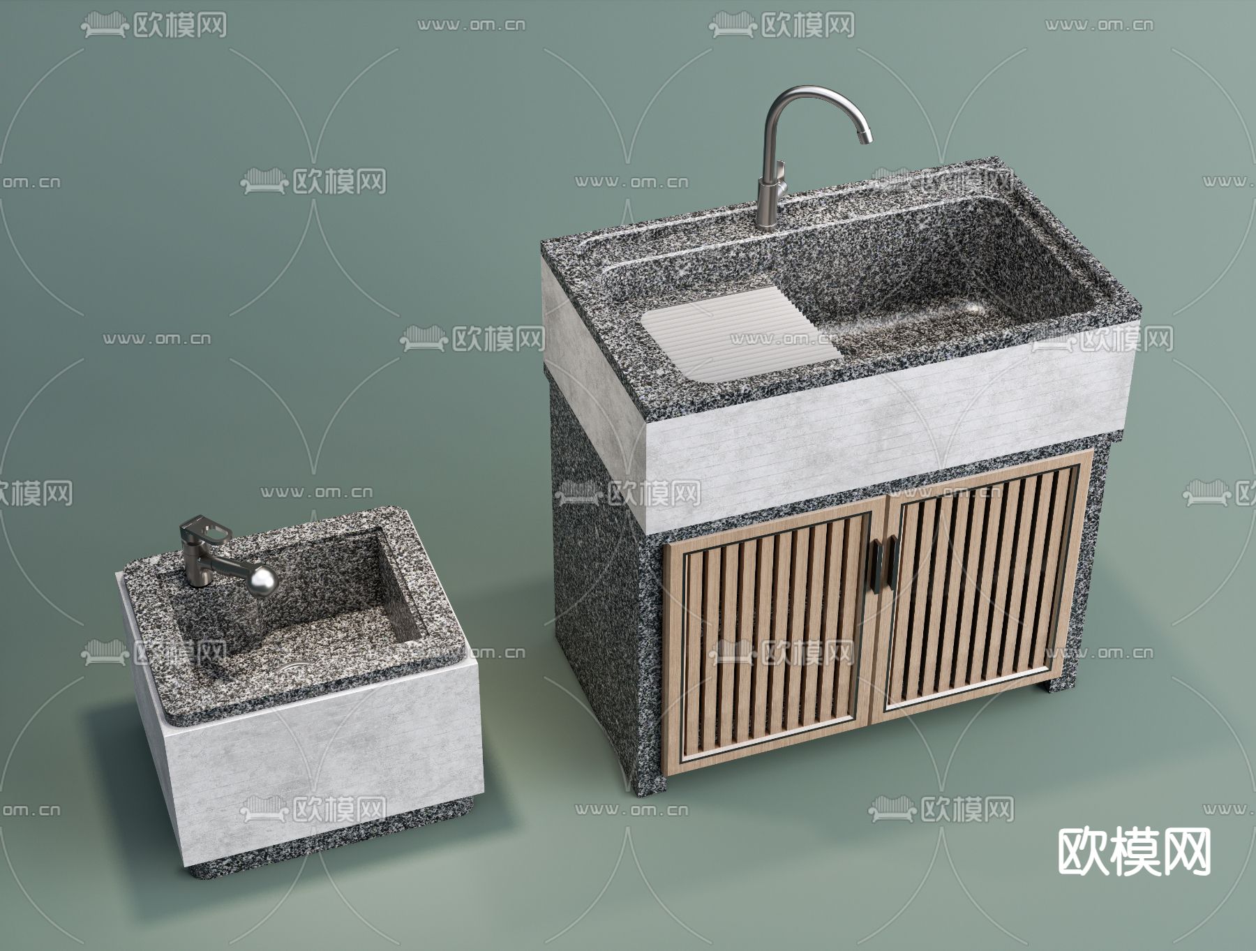 洗手台 洗手池 拖把池 水龙头su模型下载（渲染图2）