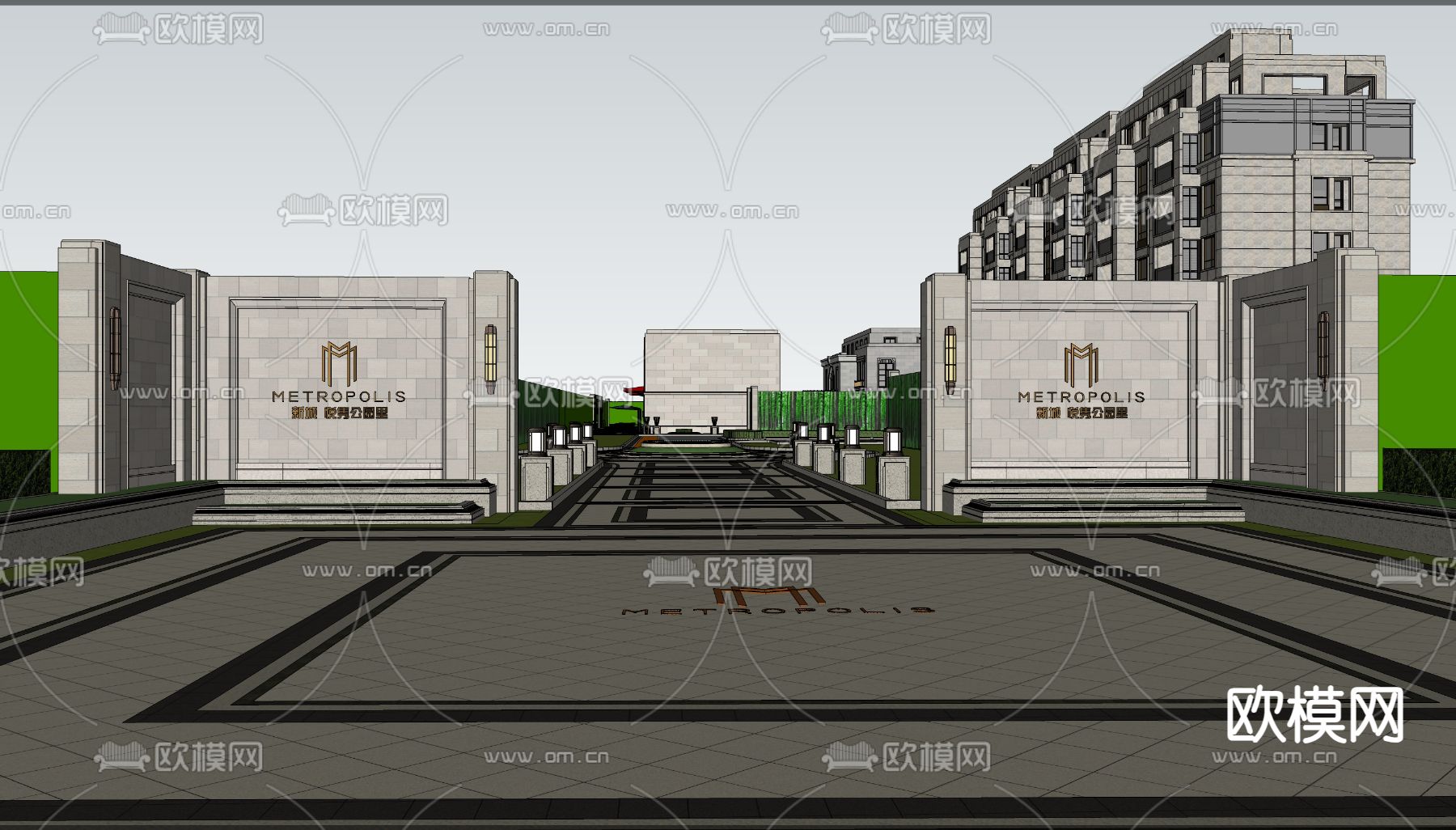 示范区 售楼部景观su模型下载（渲染图2）