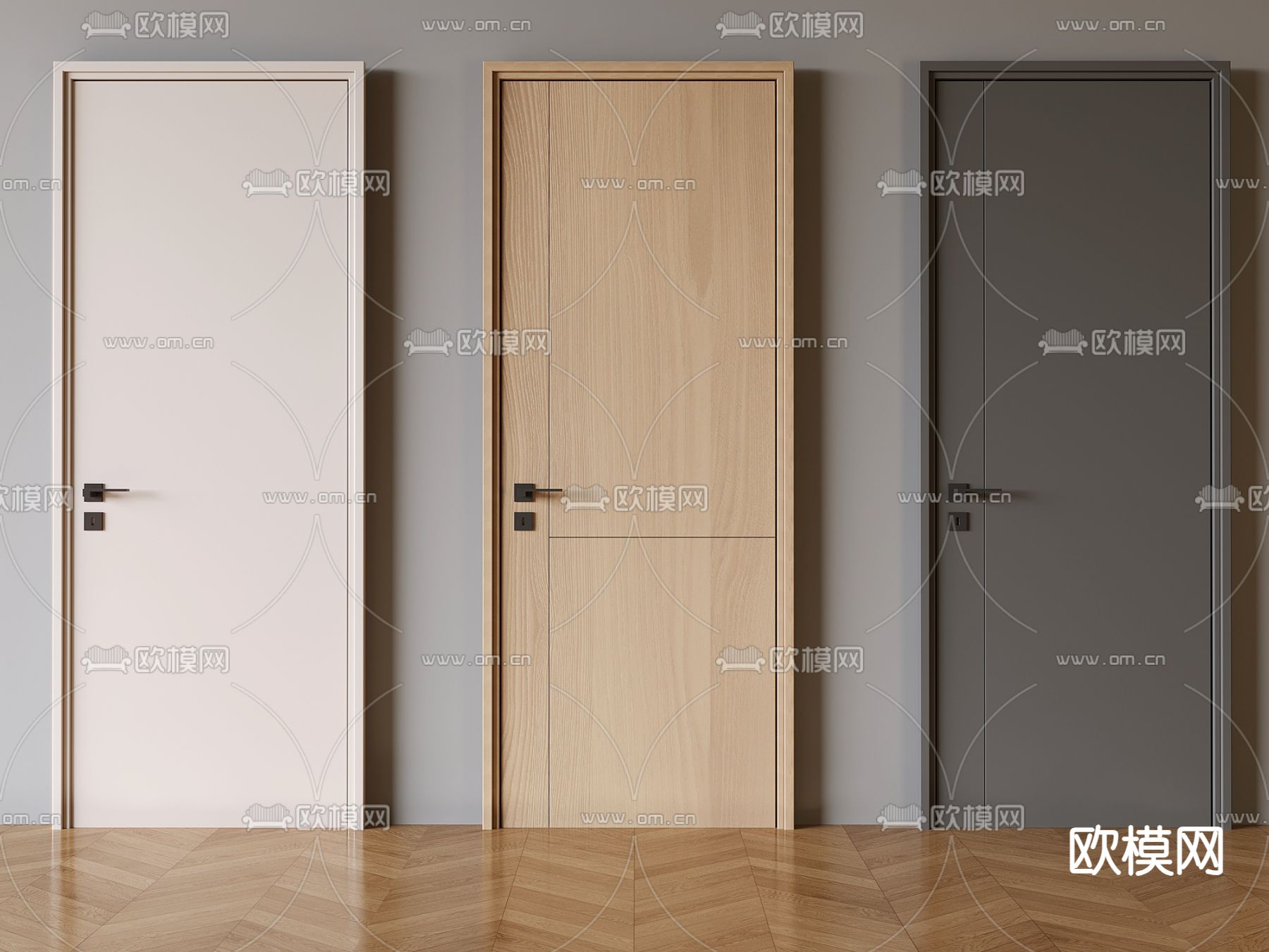 现代卧室门 平开门 房门3d模型下载