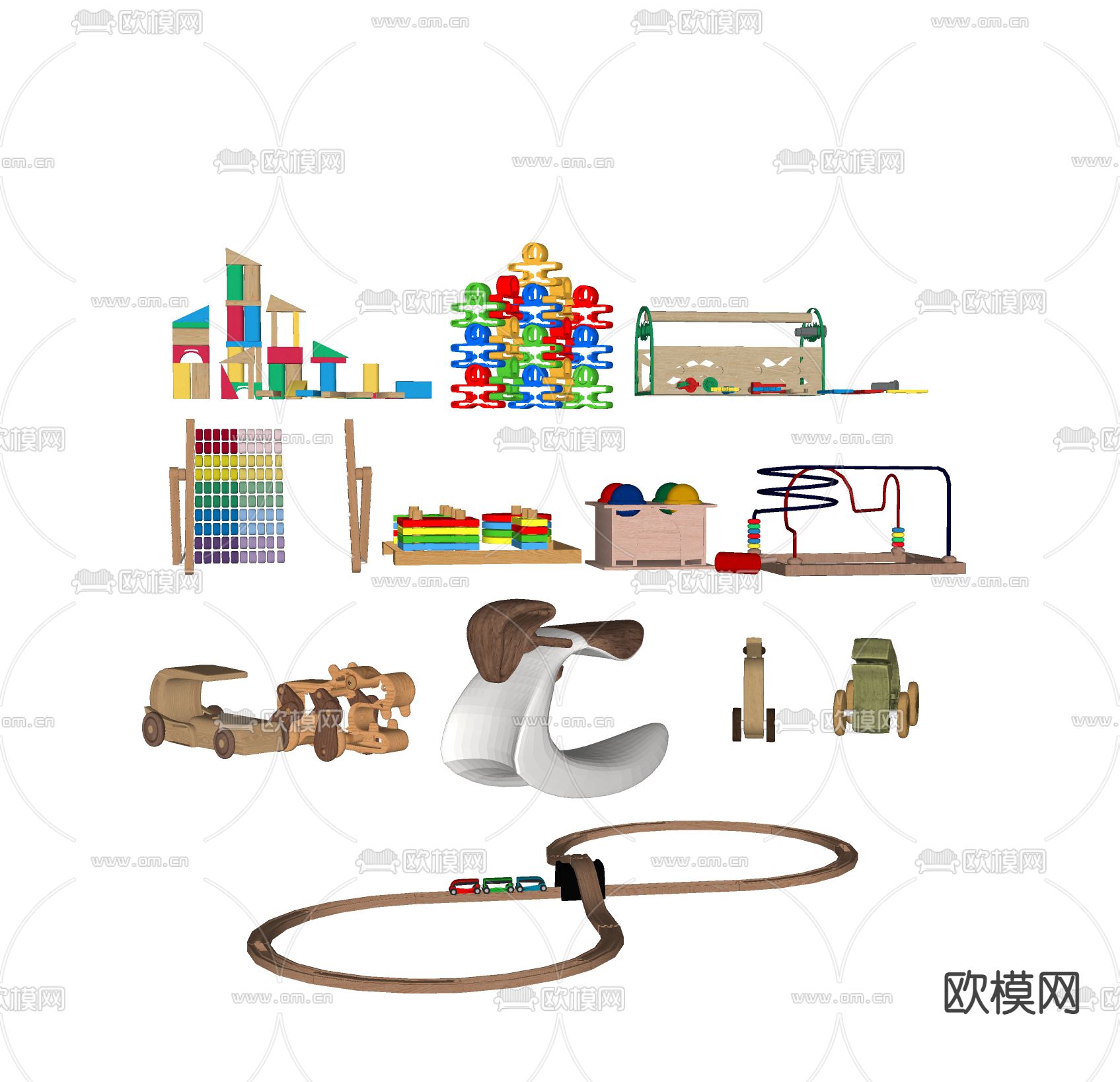 积木玩具 木马玩具 小火车su模型下载（渲染图1）