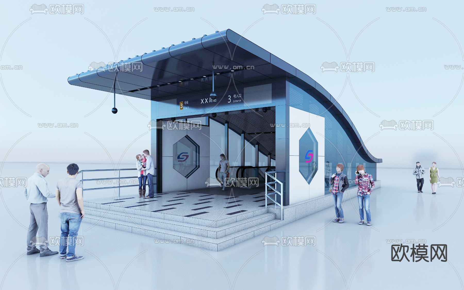 地铁出站口 车站出口 出站口su模型下载（渲染图2）