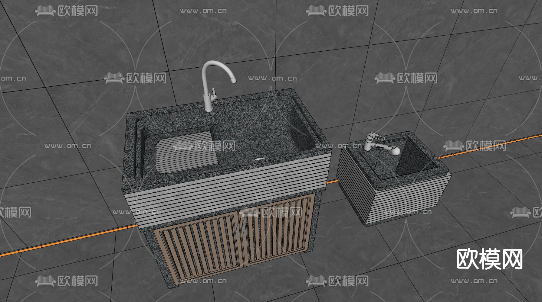 洗手台 洗手池 拖把池 水龙头su模型下载（渲染图1）