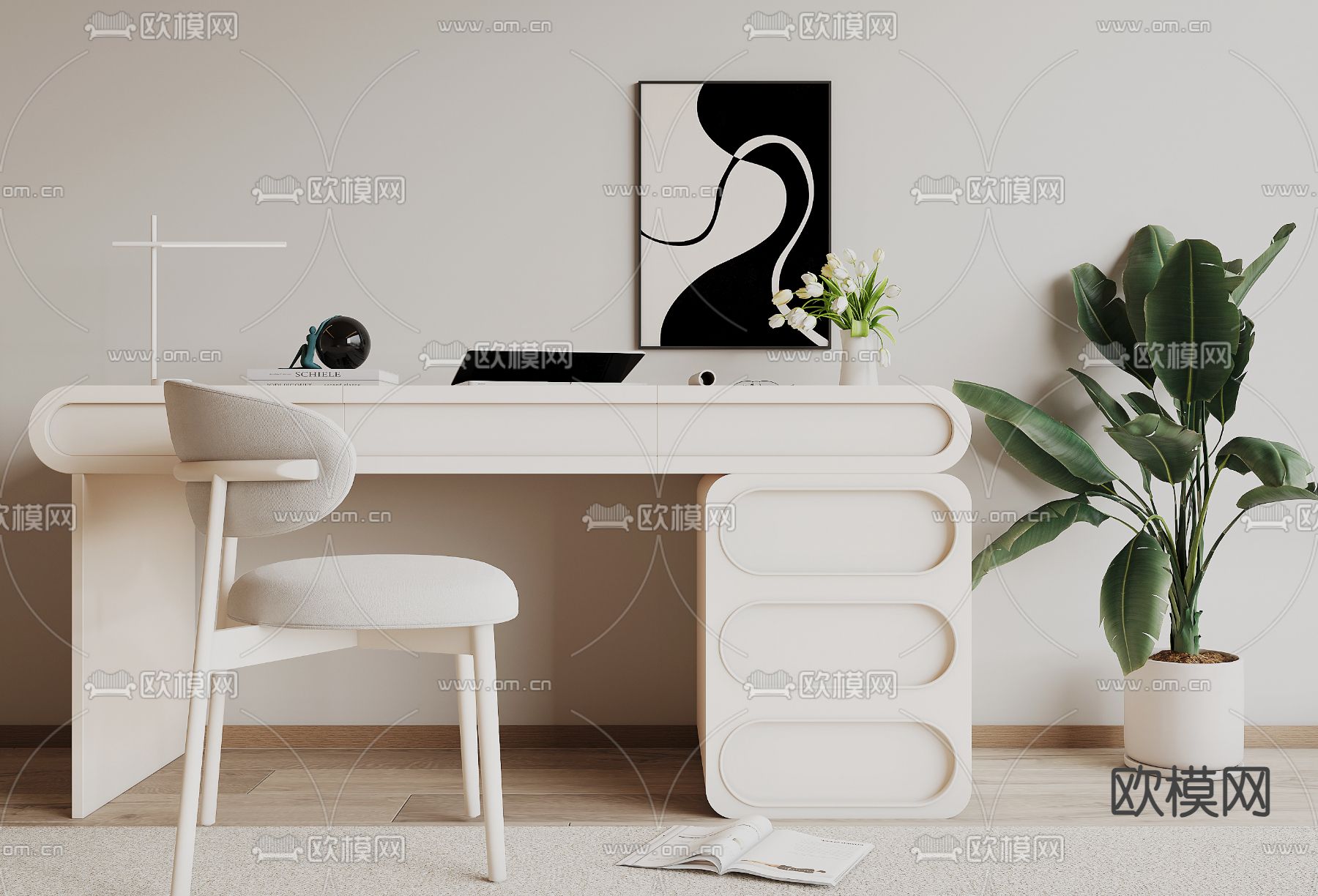 现代书桌椅su模型下载（渲染图2）