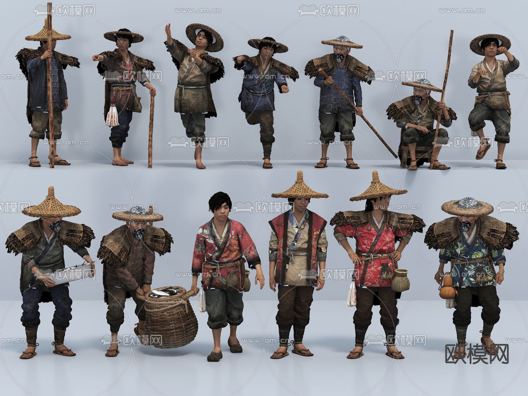 古代人物 渔村人物3d模型下载
