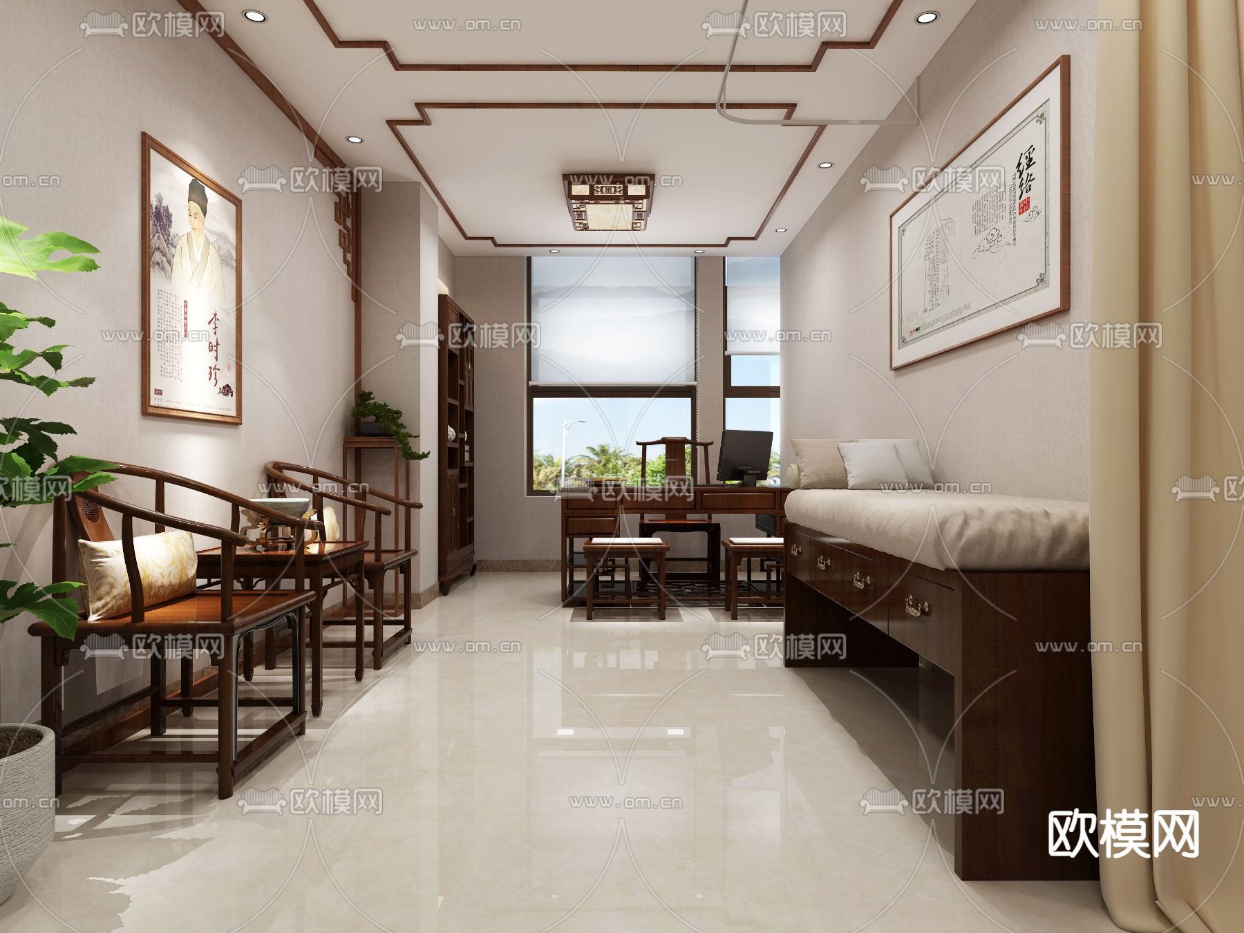 新中式诊室 中医馆 中医门诊3d模型下载