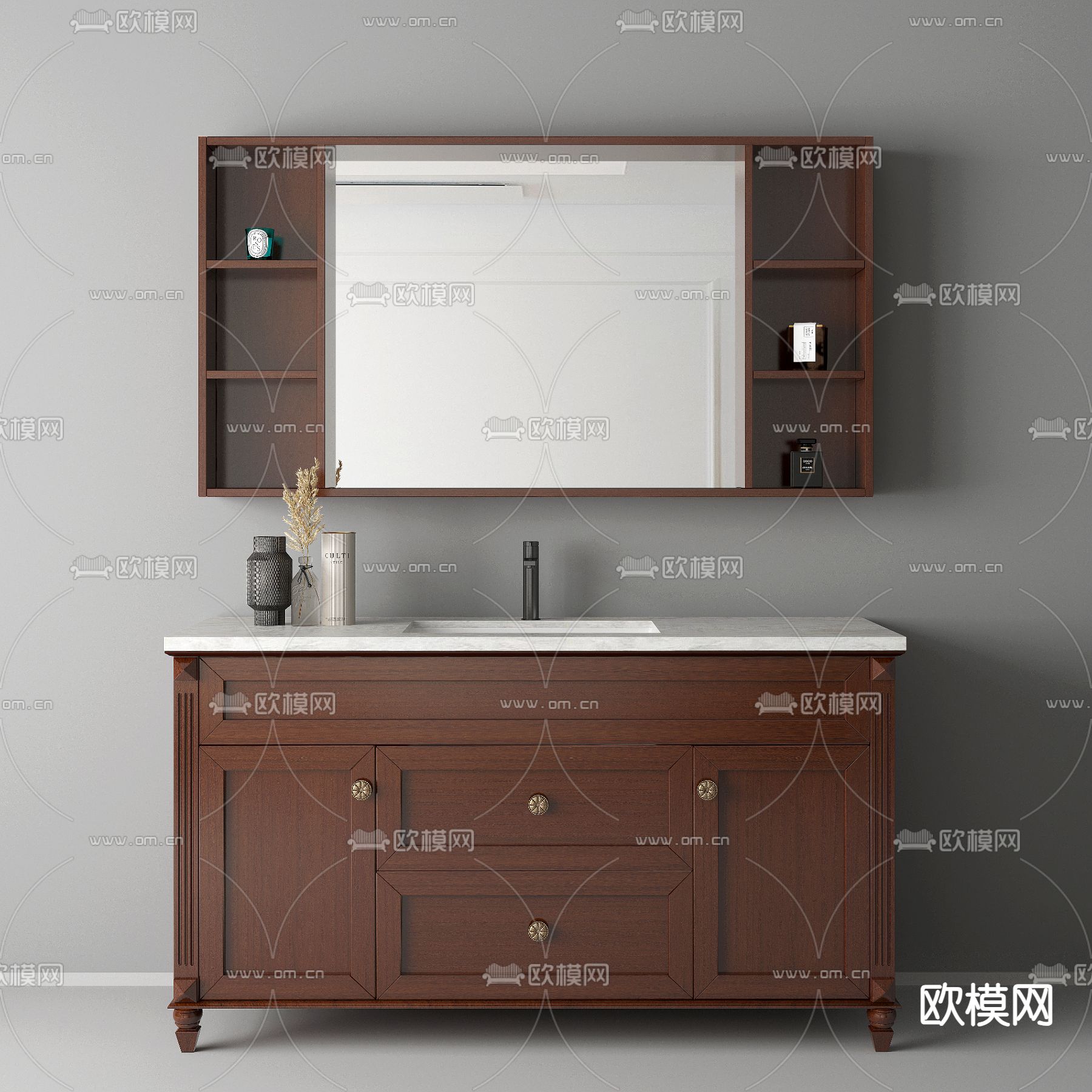 美式浴室柜 洗手台3d模型下载