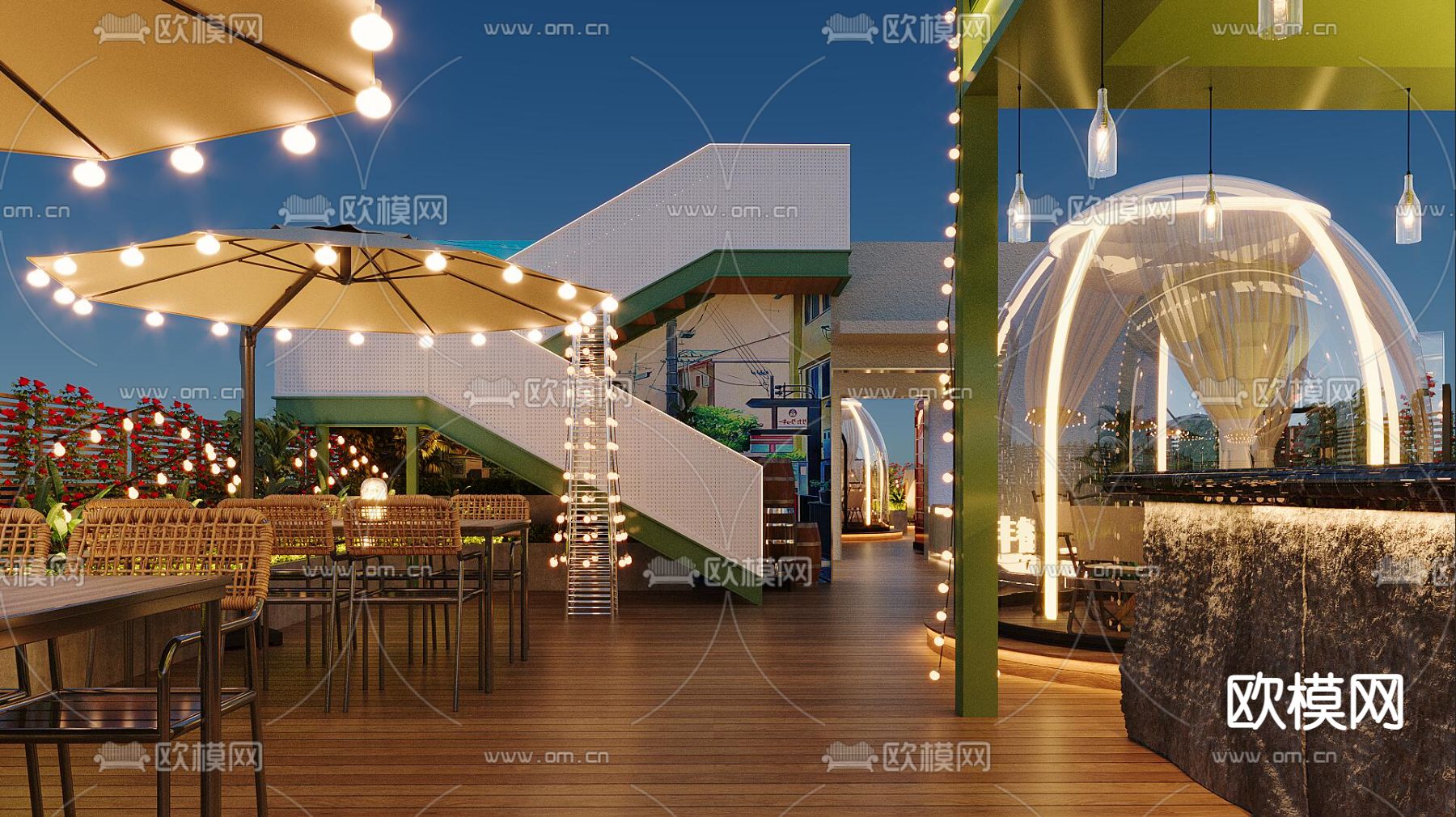 露营风餐厅 网红餐厅3d模型下载（渲染图2）