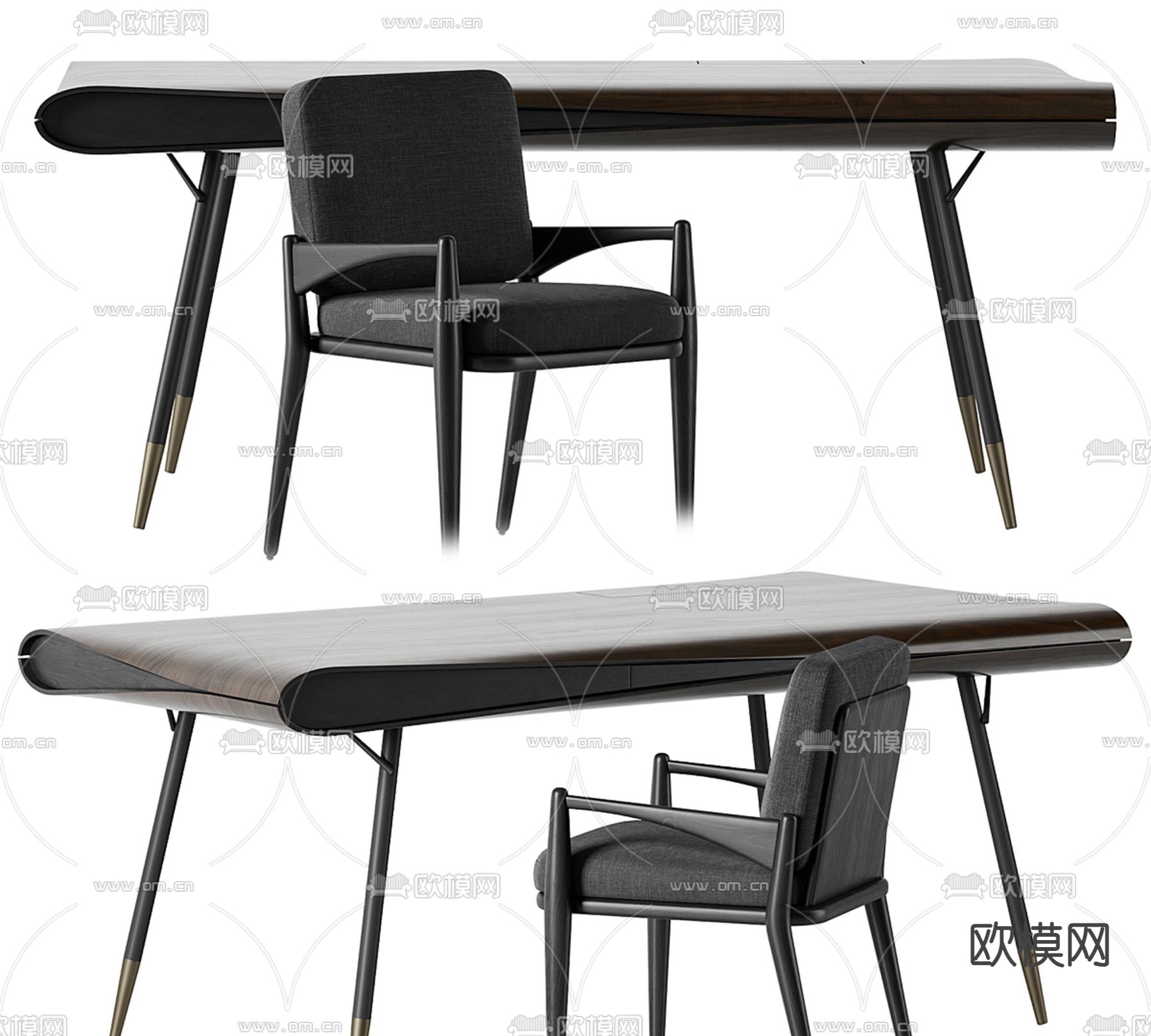 Roche Bobois 书法桌 书桌椅3d模型下载（渲染图1）