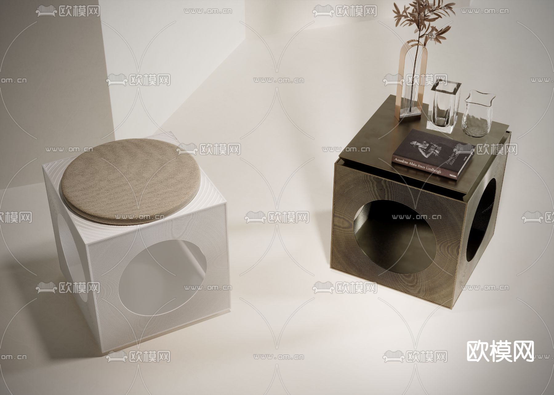 新中式角几3d模型下载（渲染图2）