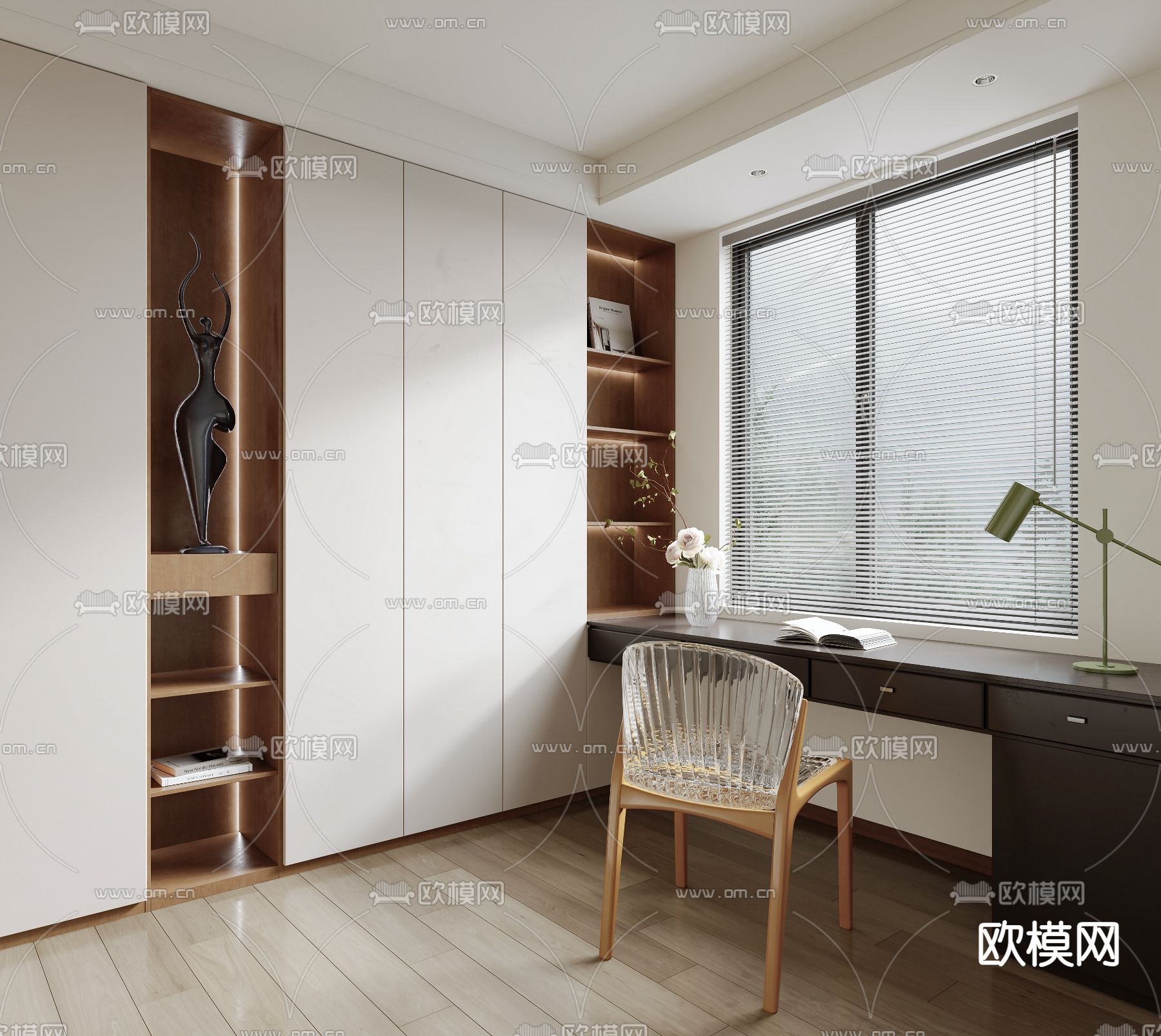 现代书房 学习房3d模型下载