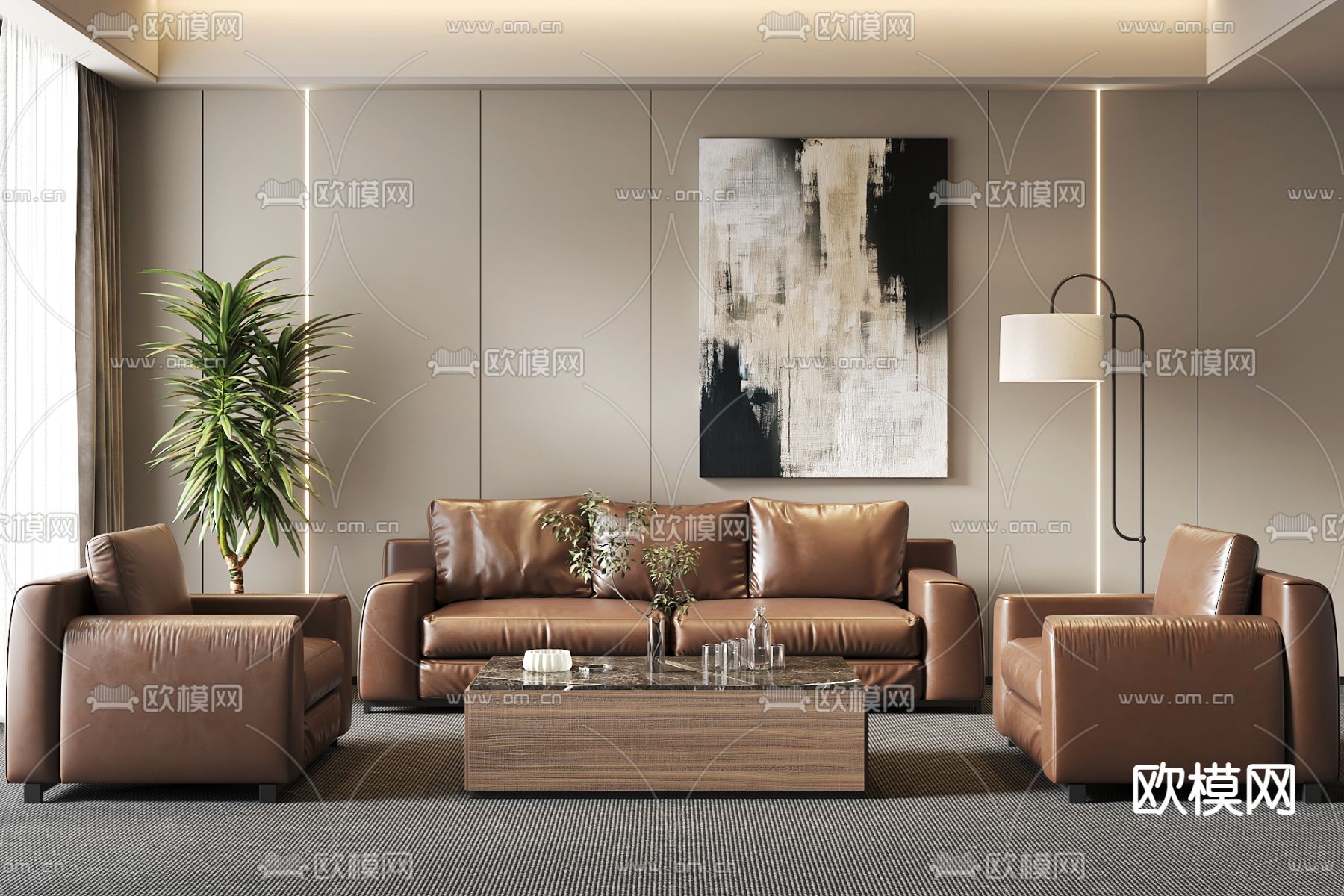 办公沙发 组合沙发3d模型下载