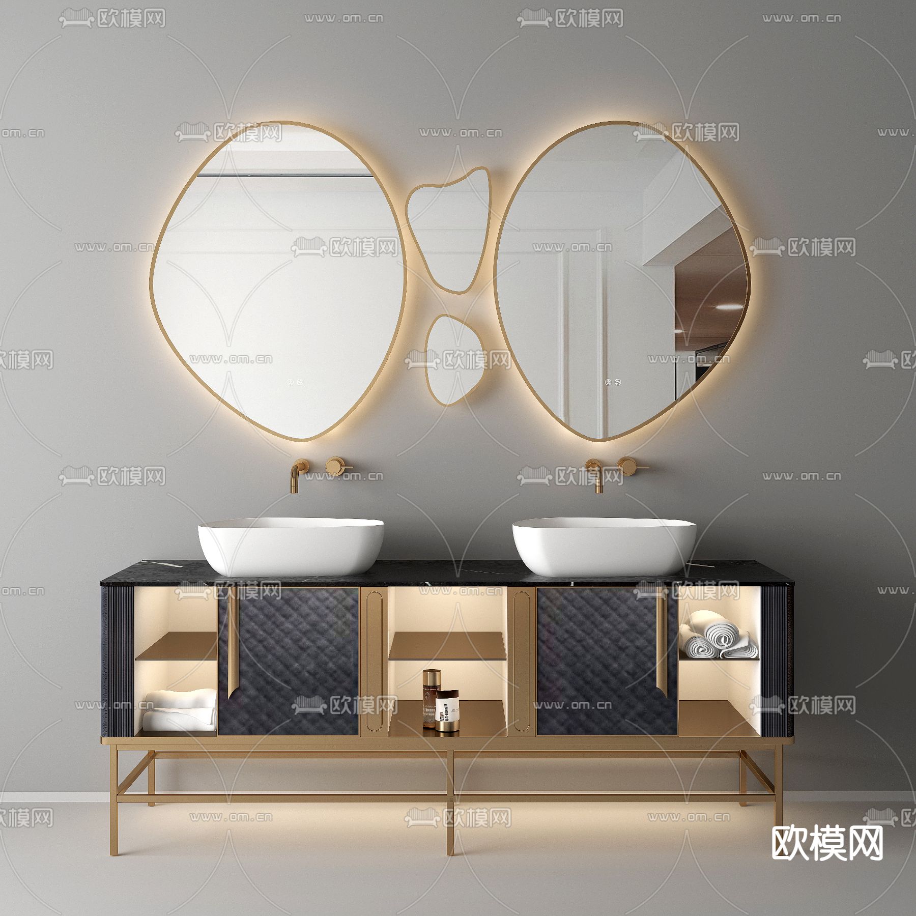 轻奢卫浴柜 浴室柜 洗手台3d模型下载