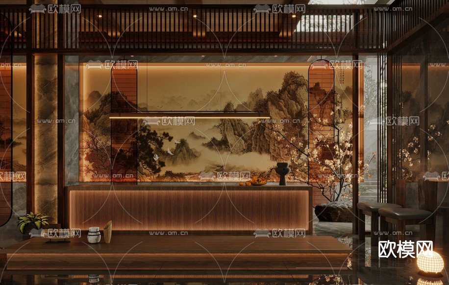 新中式茶楼 茶馆3d模型下载
