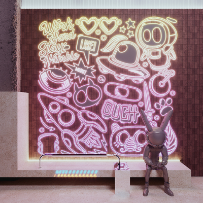  宇航员霓虹灯 装饰灯su模型 