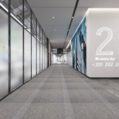  现代办公走廊su模型 