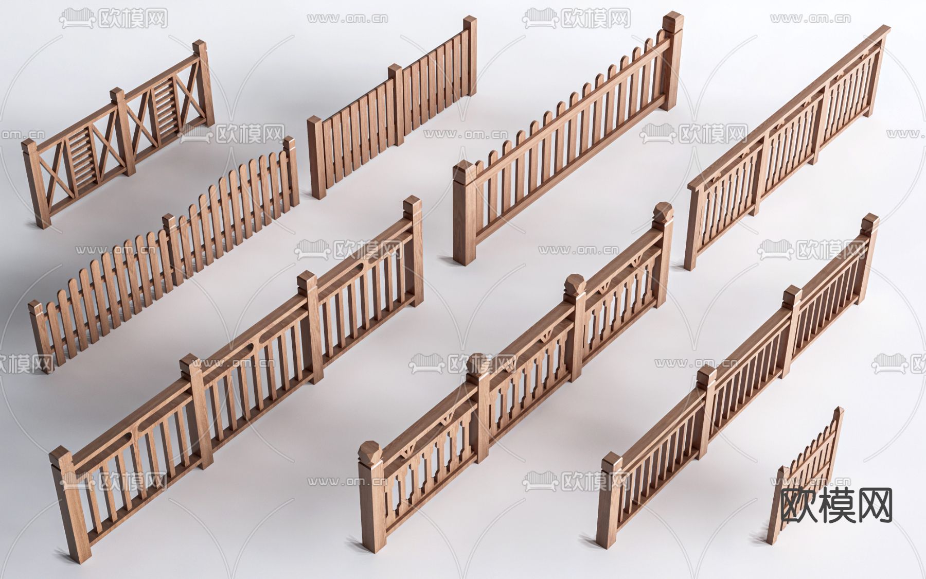 中式木栏杆 木篱笆 护栏 木围栏su模型下载（渲染图2）