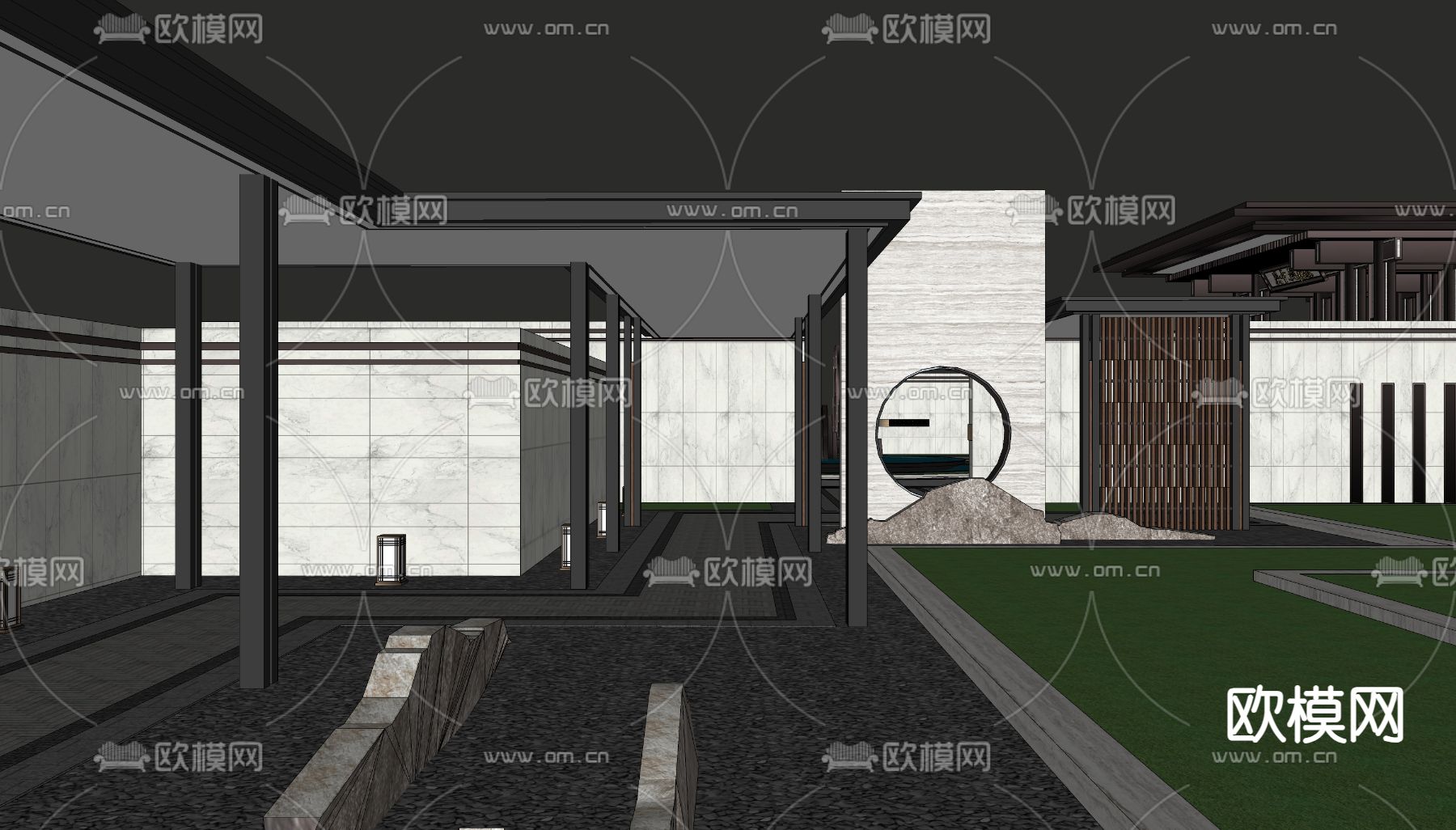 示范区 售楼部景观su模型下载（渲染图1）