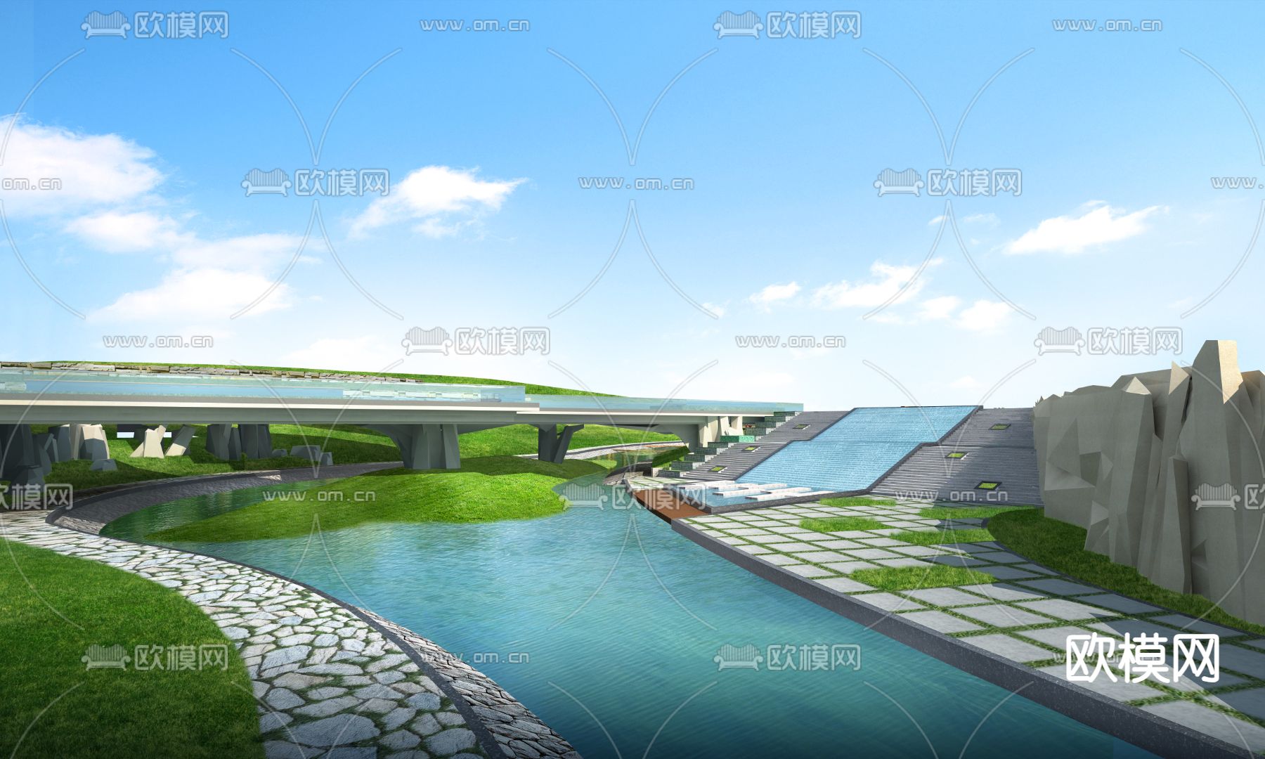 滨水景观 河堤3d模型下载