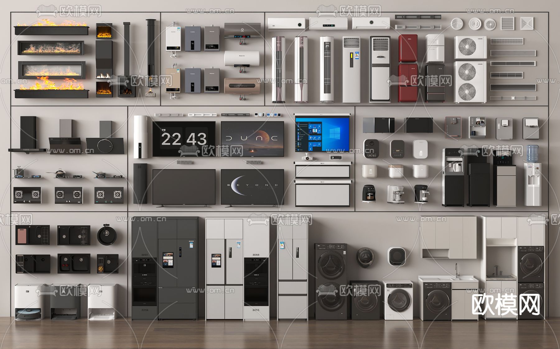 冰箱 电视机 空调 洗衣机su模型下载（渲染图2）
