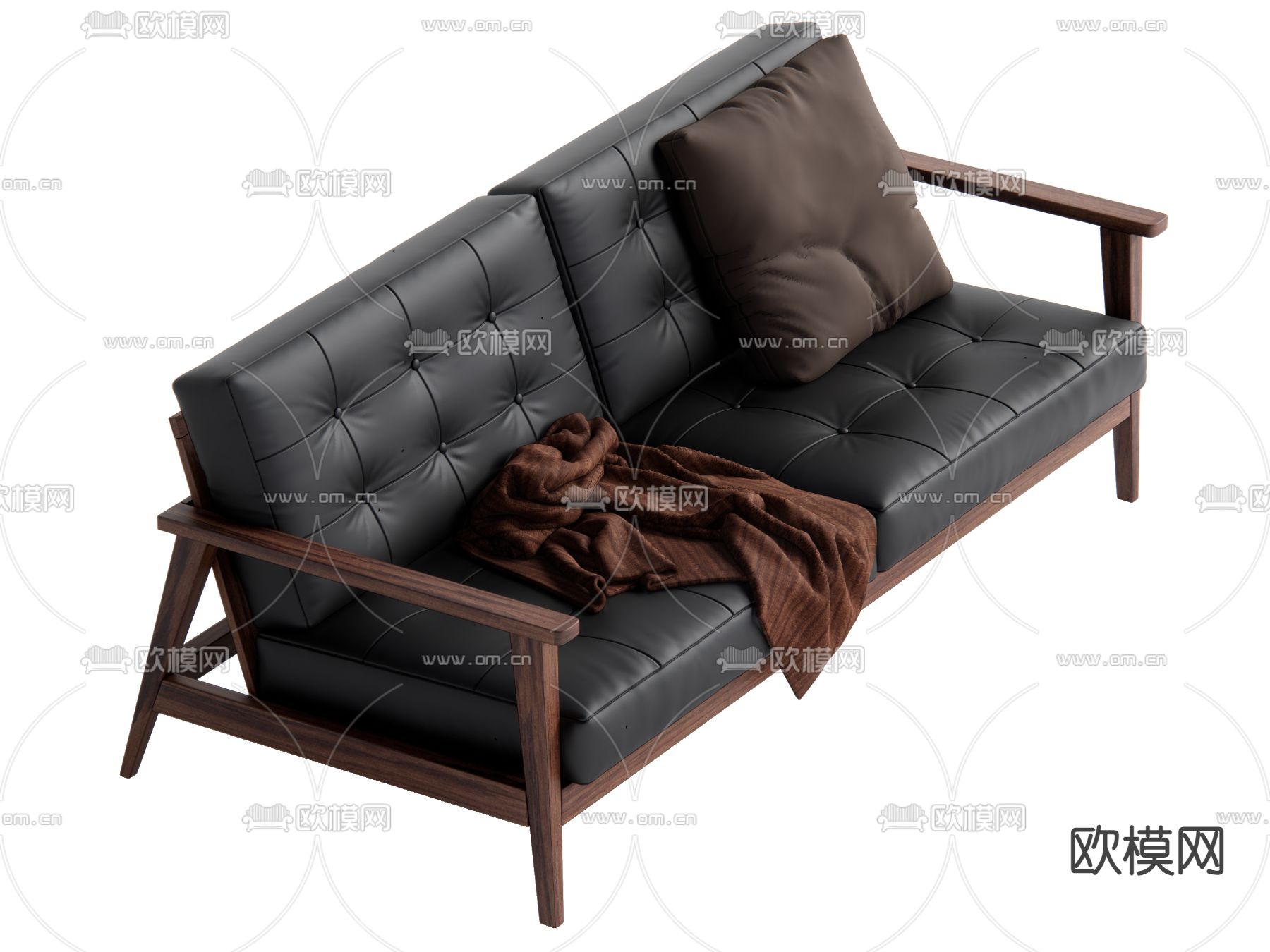 中古风双人沙发su模型下载（渲染图2）