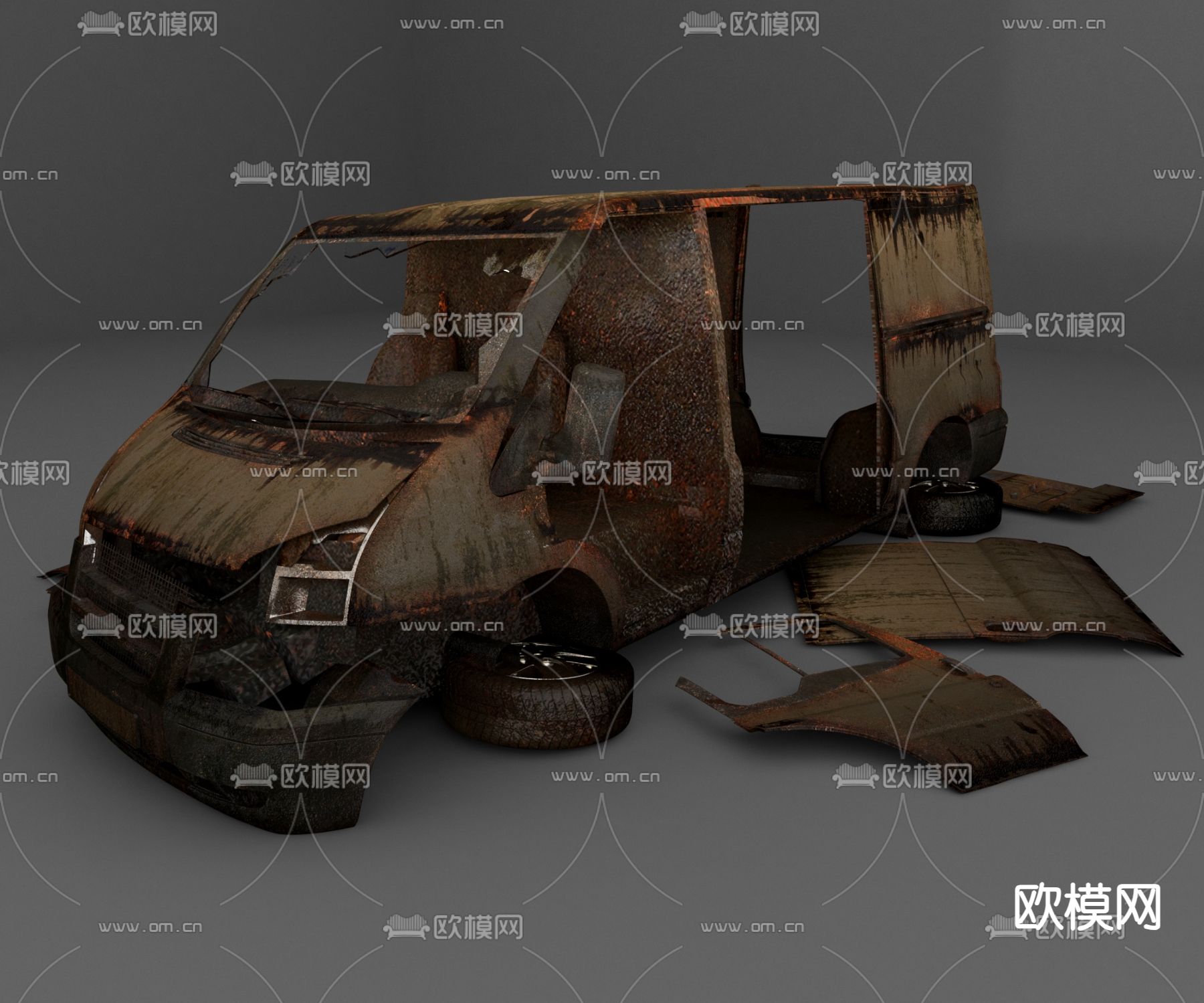 废弃汽车 破旧汽车3d模型下载