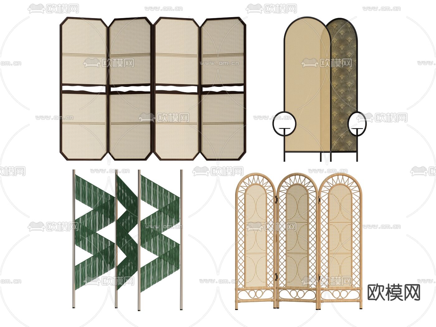 中古风屏风 折叠屏风3d模型下载
