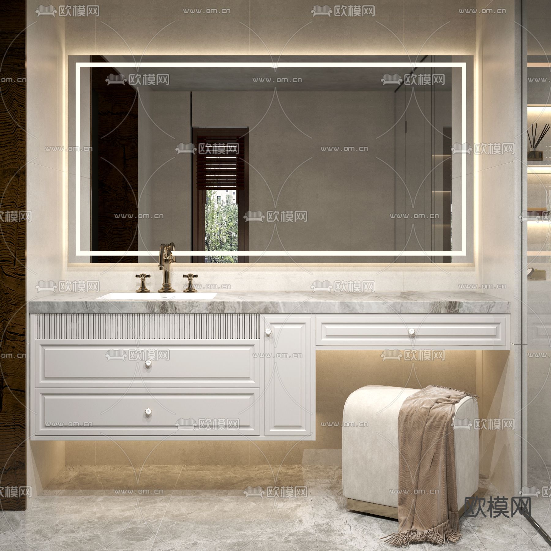 法式浴室柜 洗手台 洗手盆3d模型下载