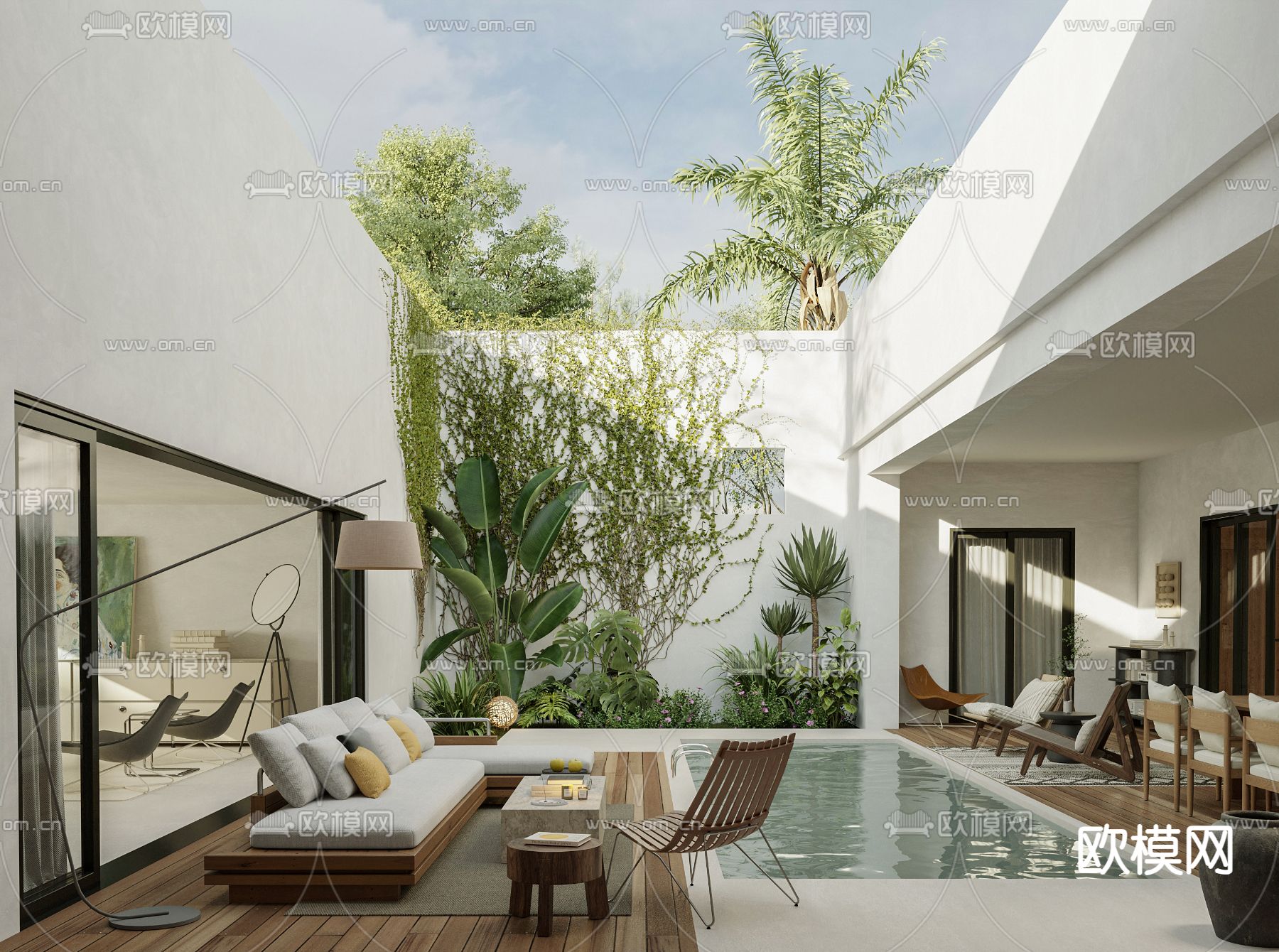 现代别墅庭院景观3d模型下载（渲染图1）
