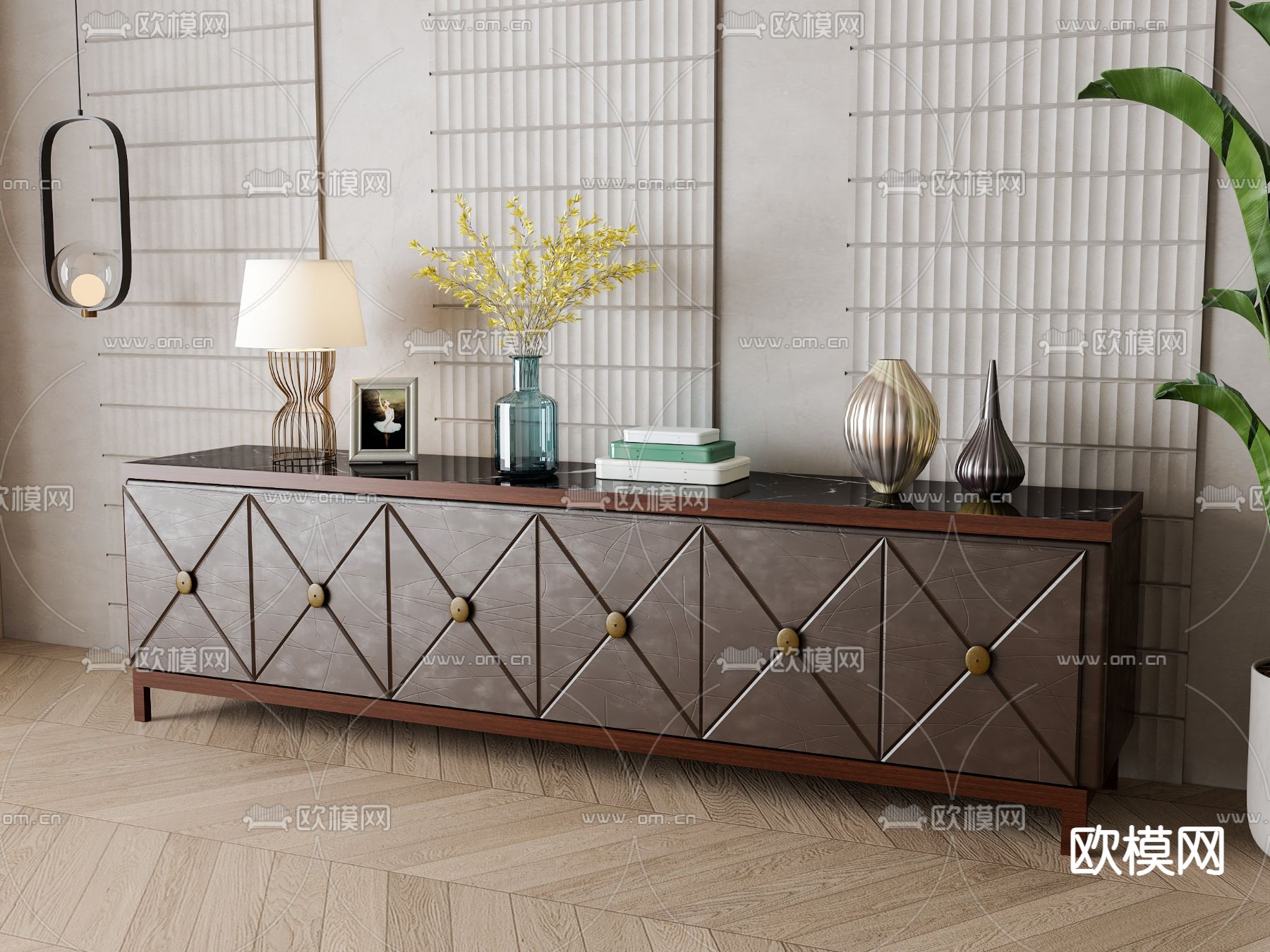 美式电视柜3d模型下载