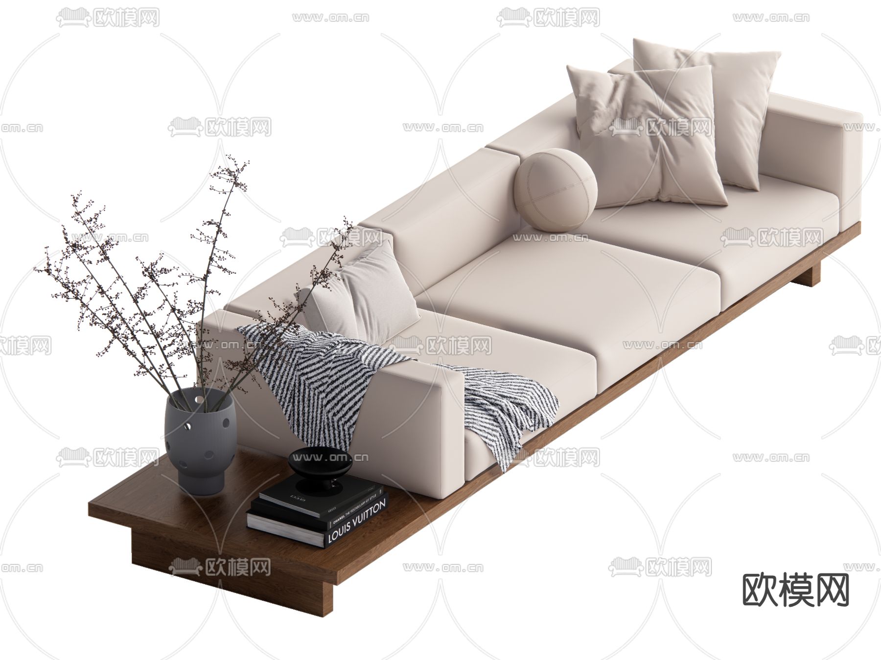 侘寂风多人沙发su模型下载（渲染图2）