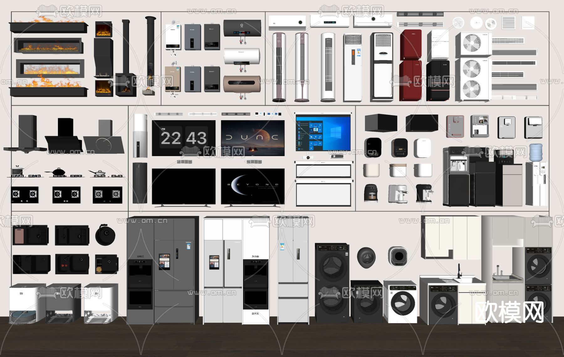 冰箱 电视机 空调 洗衣机su模型下载（渲染图1）