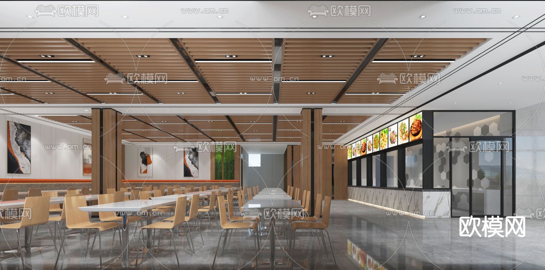 现代食堂3d模型下载（渲染图1）