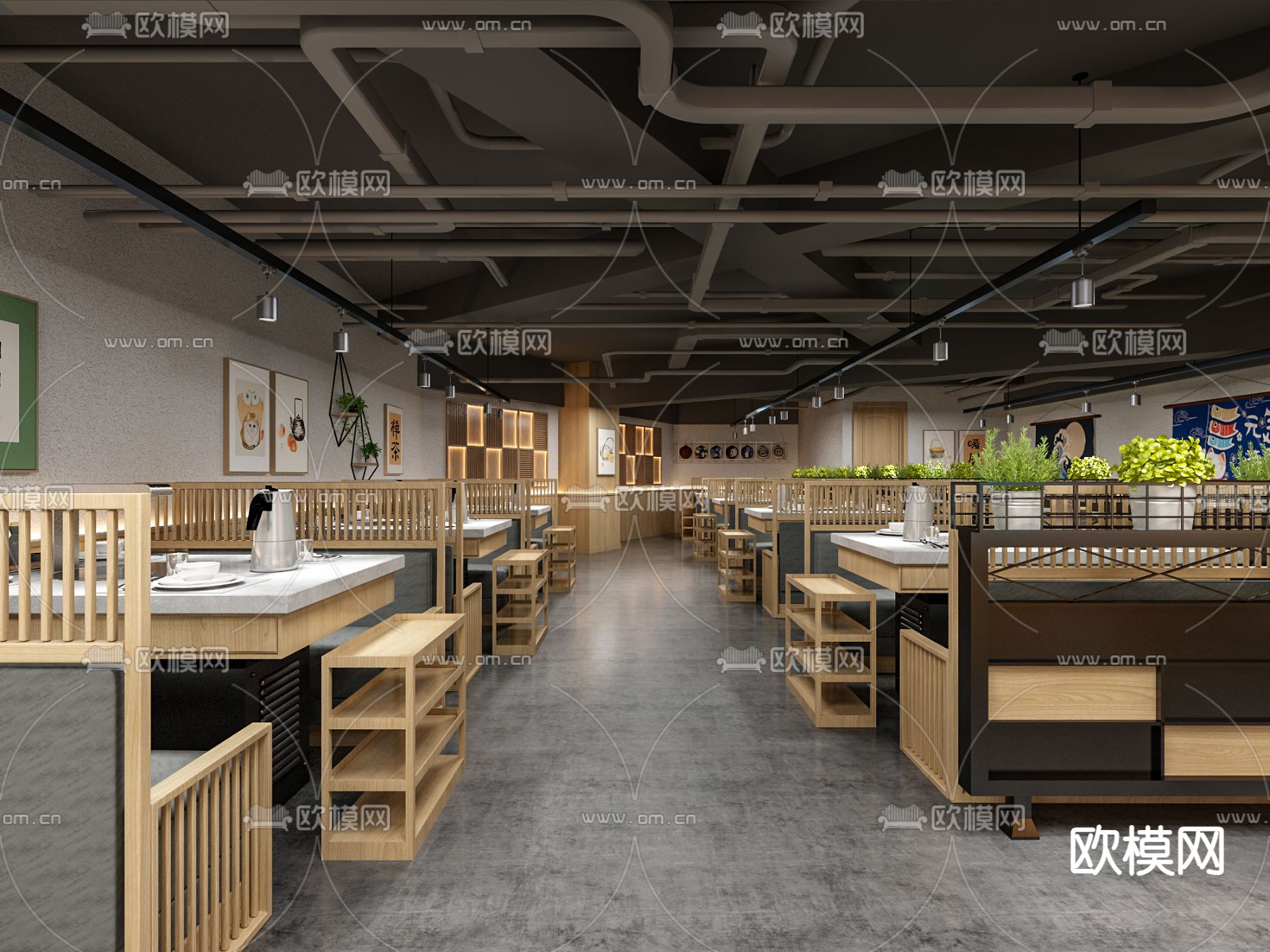 工业风烧烤店3d模型下载（渲染图1）