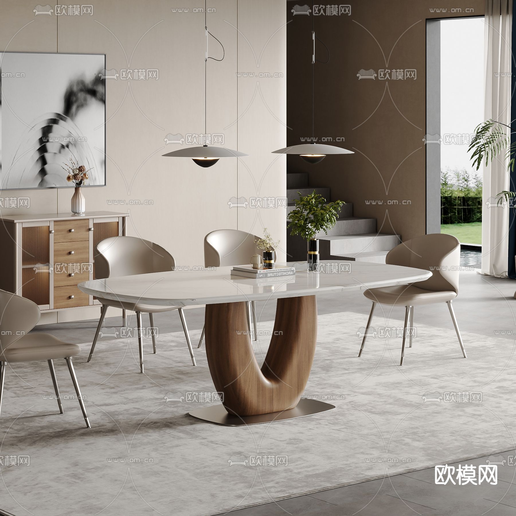 自然风餐桌椅3d模型下载