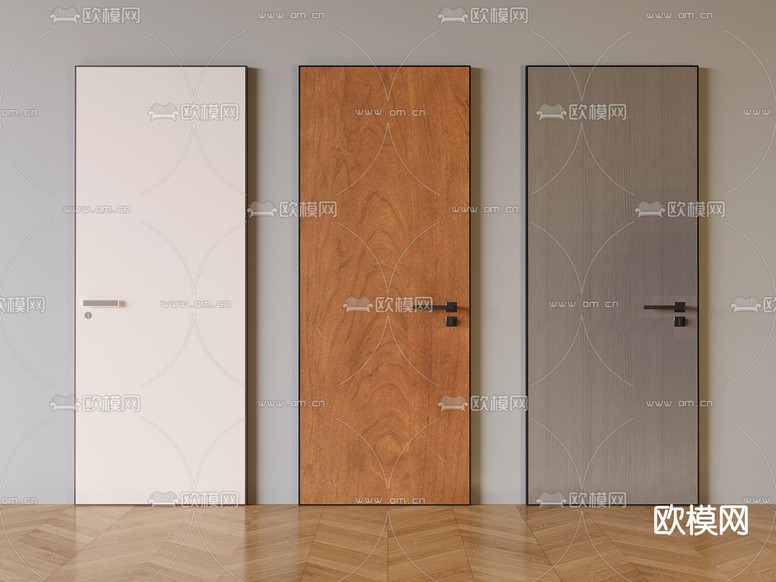 中古风极窄门 单开门 简约门3d模型下载