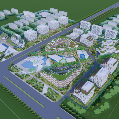  办公楼产业园区鸟瞰su模型 