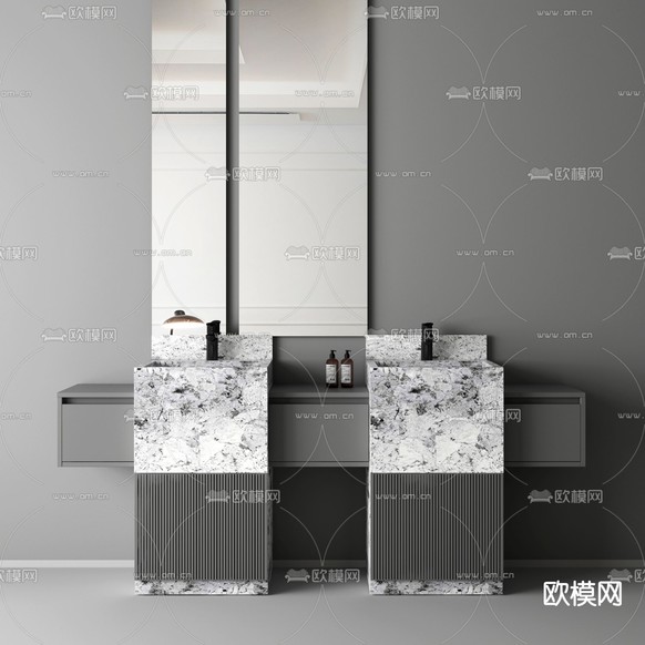 高级灰浴室柜 洗手台3d模型下载