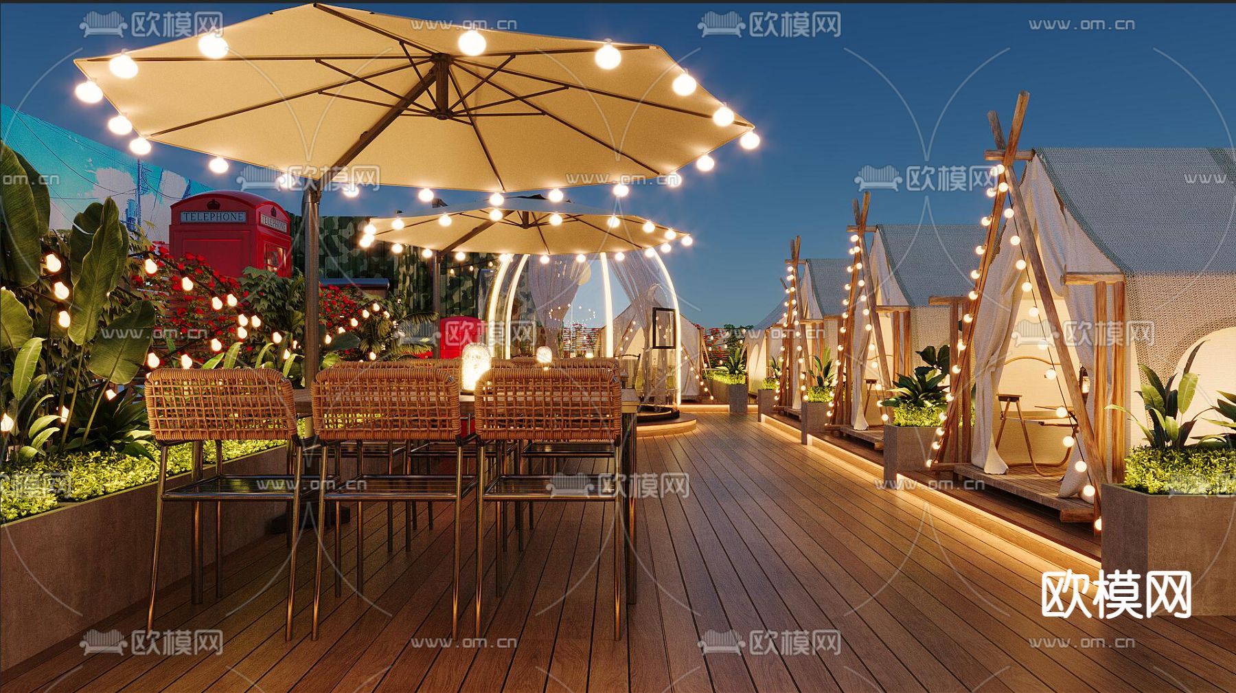 露营风餐厅 网红餐厅3d模型下载（渲染图1）