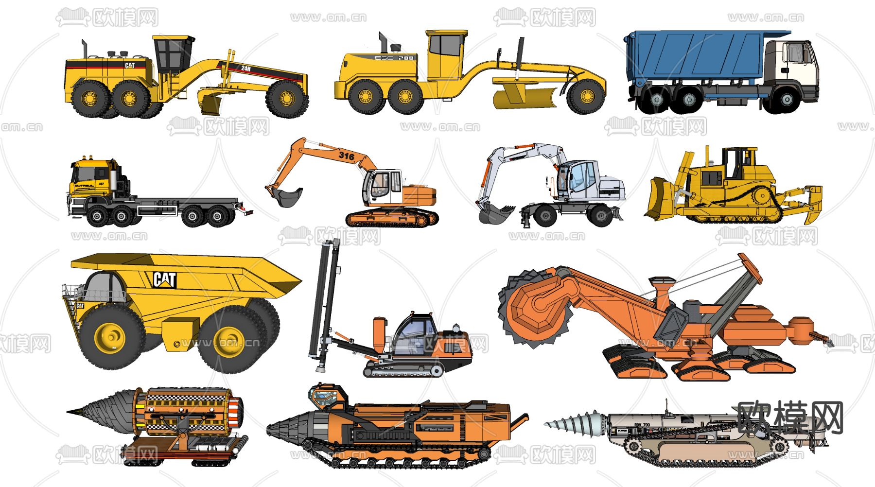 现代采矿车 矿山车 工程车su模型下载（渲染图1）