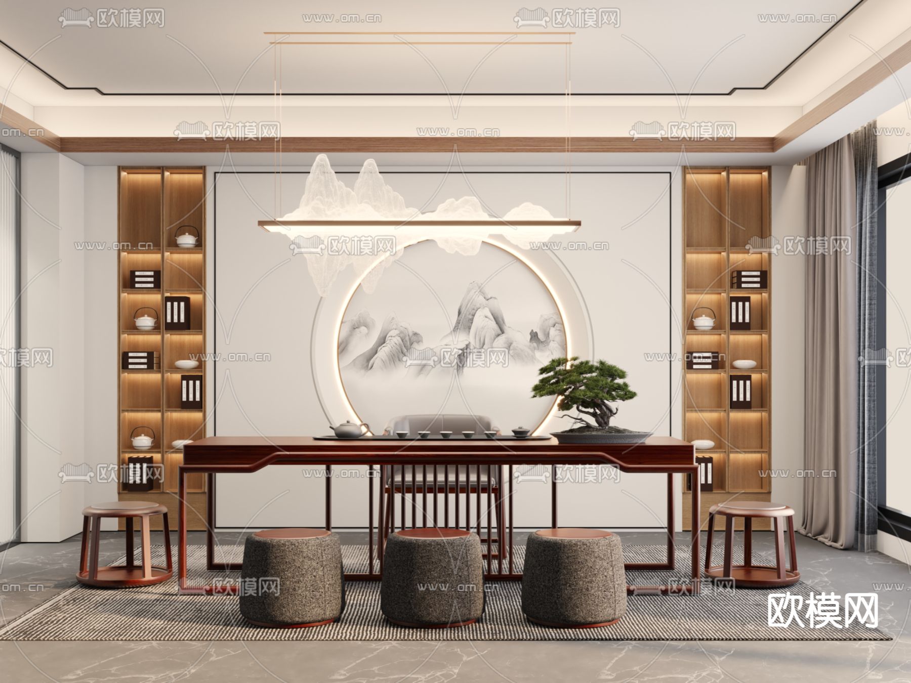 新中式茶桌 茶台3d模型下载