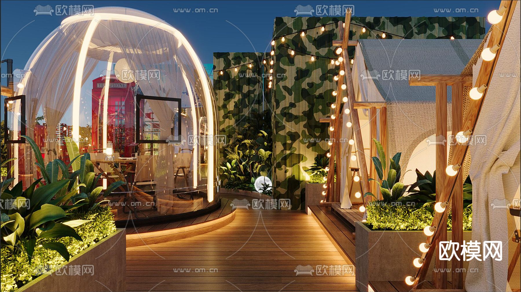 露营风餐厅 网红餐厅3d模型下载（渲染图3）