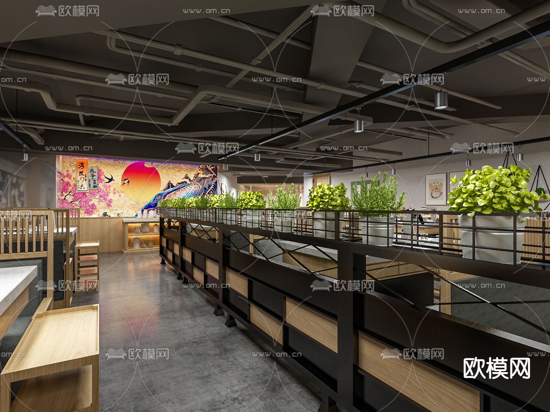 工业风烧烤店3d模型下载（渲染图2）