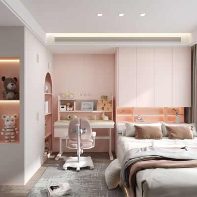  现代榻榻米女孩房su模型 